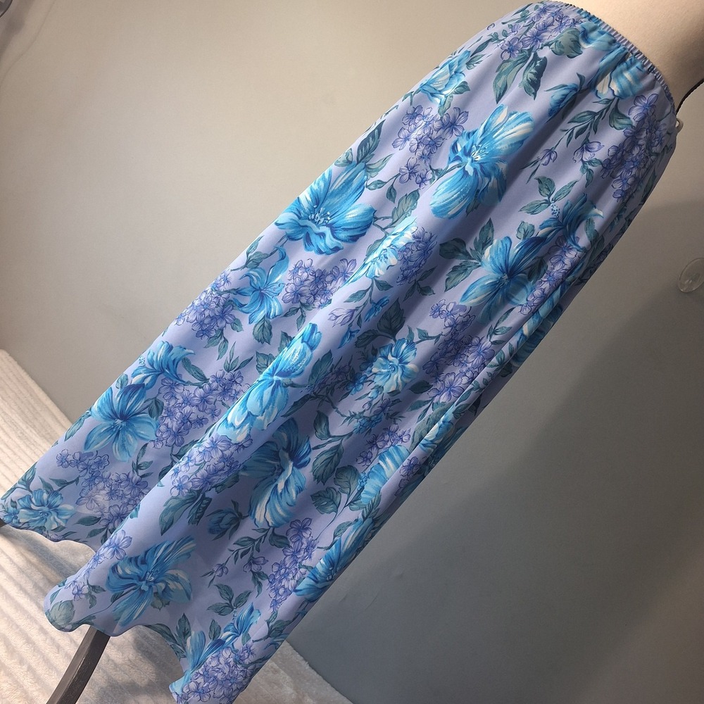 Vtg 90's Y2K Fairy Whimsical Etherial Chiffon Maxi Skirt Womens 28 Floral Blue